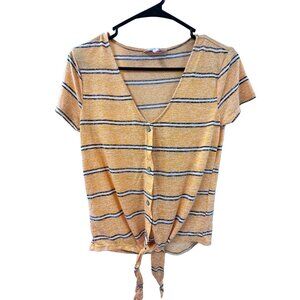 🌸3/$15🌸Juniors Yellow Striped Short Sleeve with Tie at Waist Blouse sz M